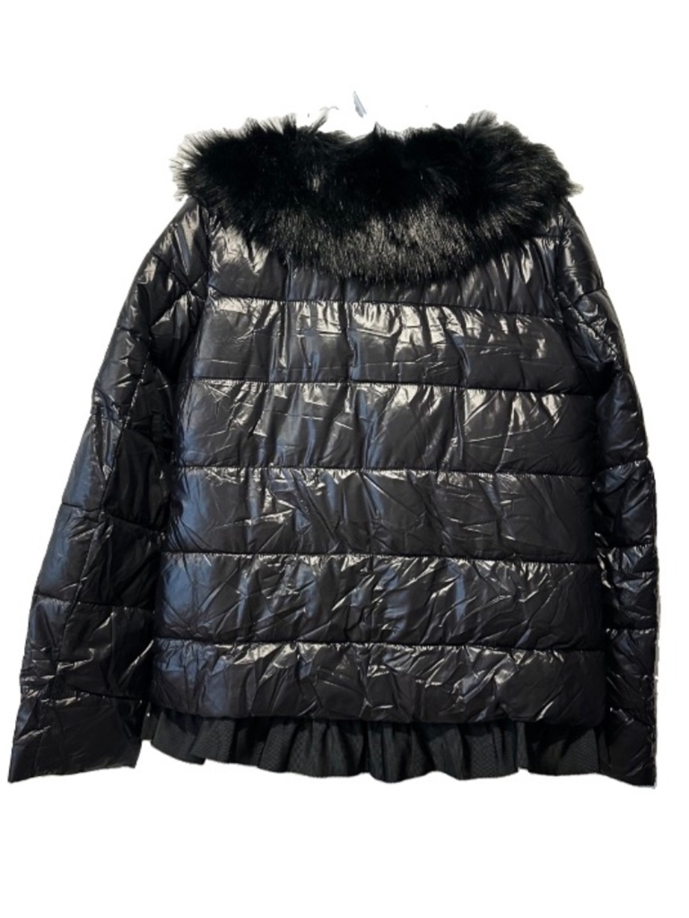 Betsey Johnson Performance SZ M Black High Gloss Puffer Jacket w/Faux Fur Collar